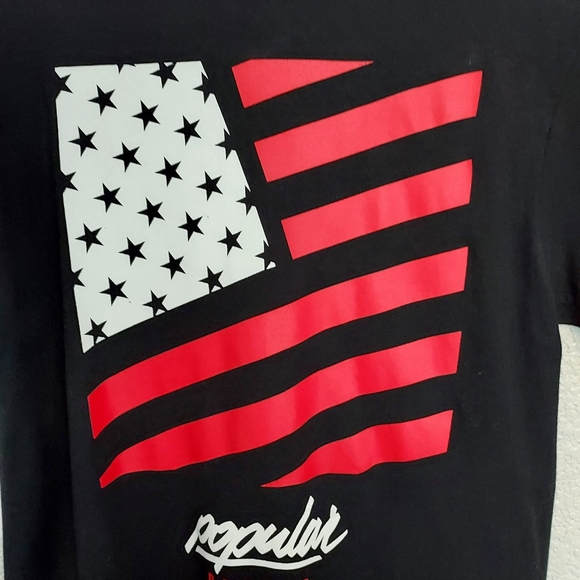 Popular Demand Black Red USA Flag T-Shirt Size Medium - Picture 3 of 9